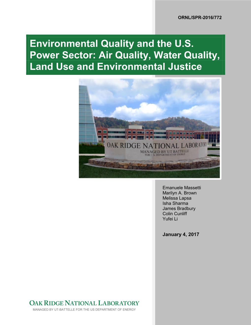 Environmental Quality and the US Power Sector