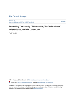 Reconciling the Sanctity of Human Life, the Declaration of Independence, and the Constitution