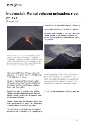 Indonesia's Merapi Volcano Unleashes River of Lava 30 January 2019