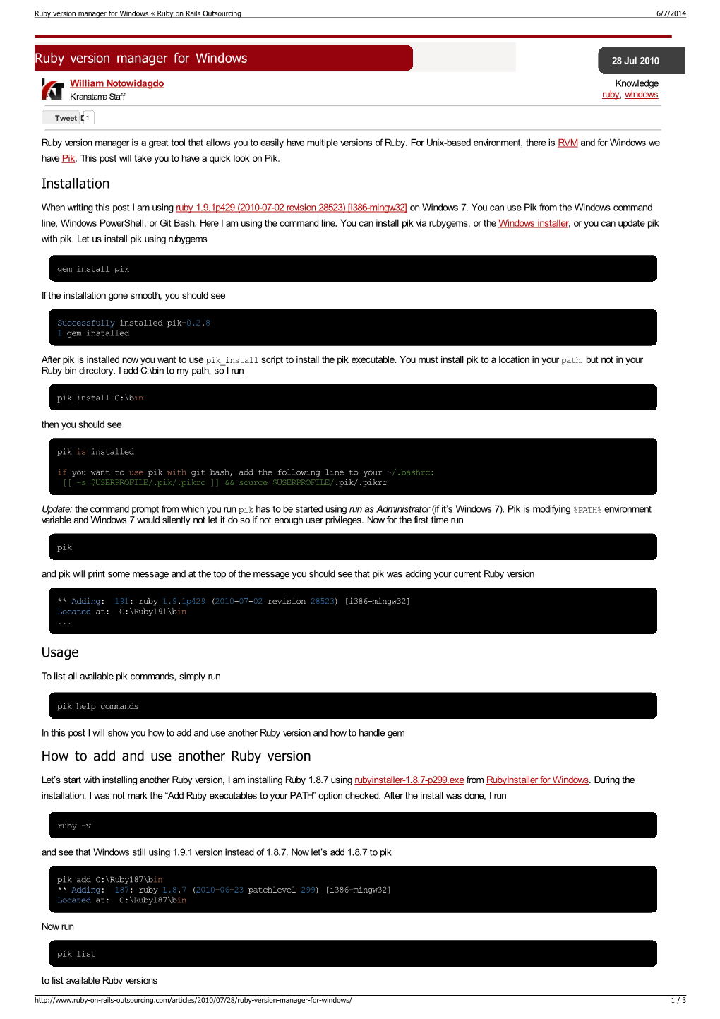 Ruby Version Manager for Windows « Ruby on Rails Outsourcing 6/7/2014