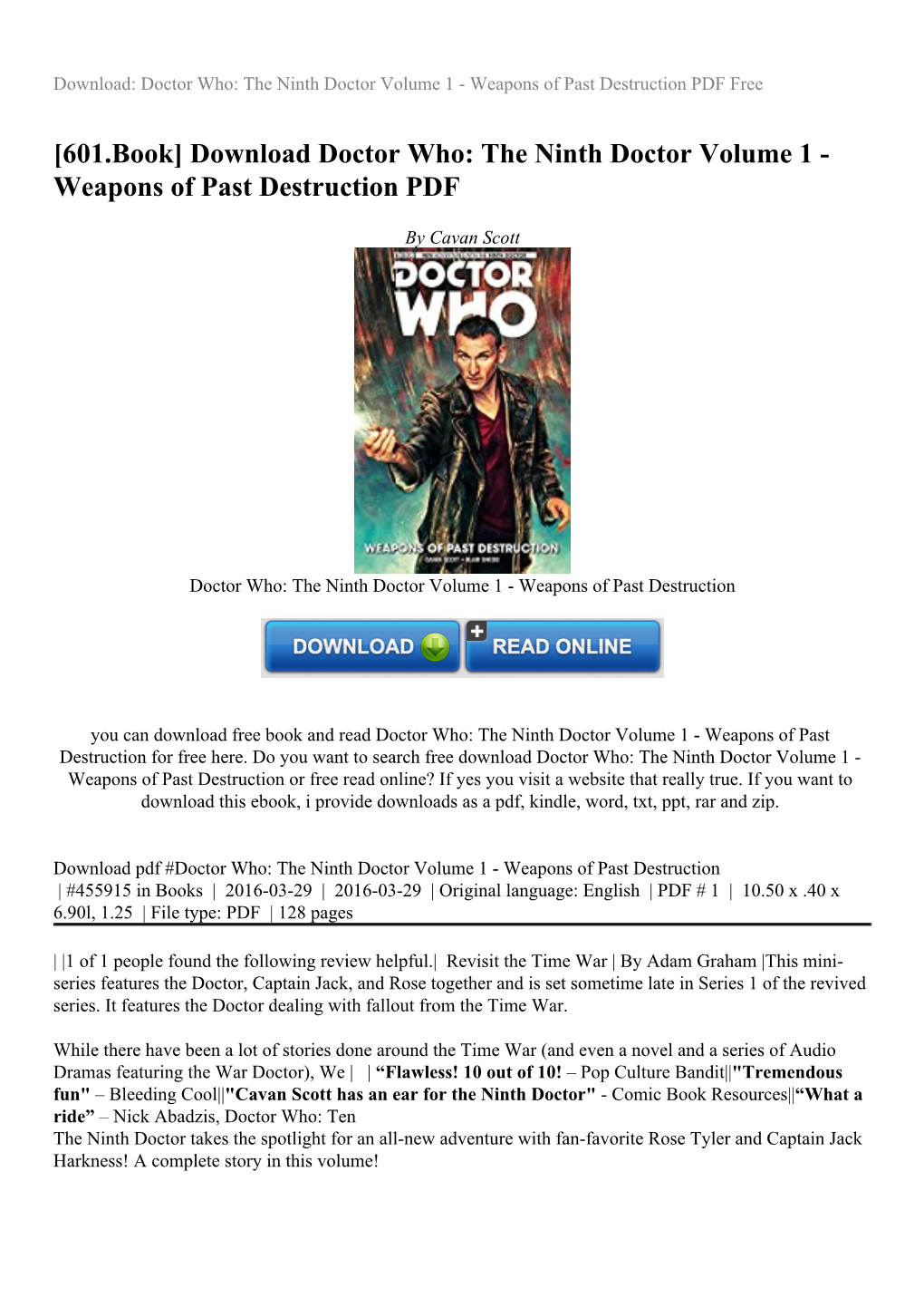 The Ninth Doctor Volume 1 - Weapons of Past Destruction PDF Free