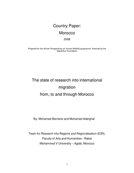 Country Paper: Morocco the State of Research Into International
