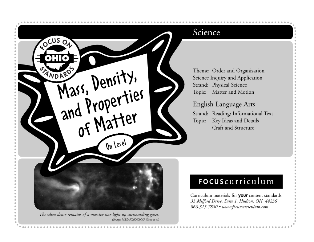 Mass, Density, and Properties of Matter OL Mass, Density, and Properties of Matter on Level