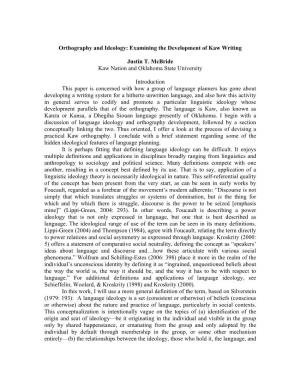 Orthography and Ideology: Examining the Development of Kaw Writing