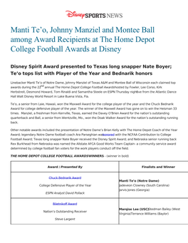 Manti Te'o, Johnny Manziel and Montee Ball Among Award