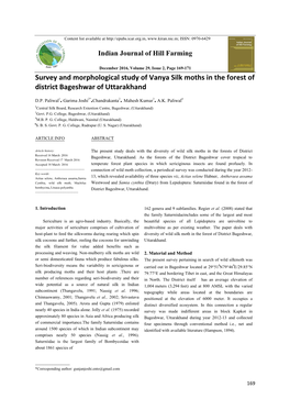 Survey and Morphological Study of Vanya Silk Moths in the Forest of District Bageshwar of Uttarakhand D.P