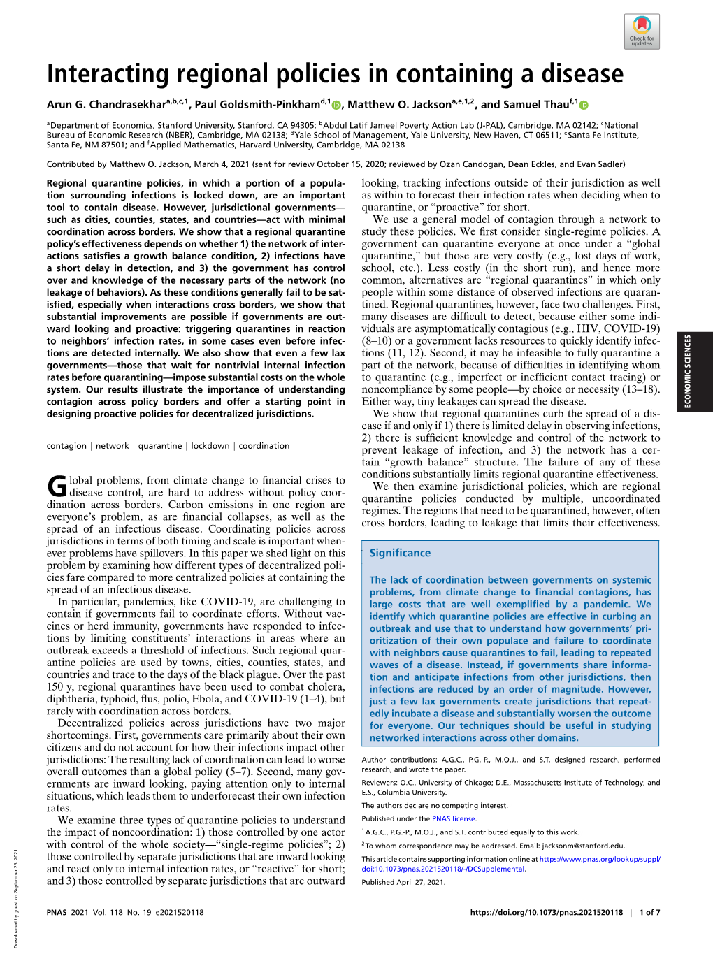 Interacting Regional Policies in Containing a Disease