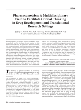 Pharmacometrics: a Multidisciplinary Field to Facilitate Critical Thinking in Drug Development and Translational Research Settings