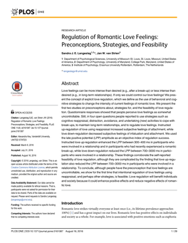 Regulation of Romantic Love Feelings: Preconceptions, Strategies, and Feasibility
