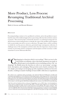 More Product, Less Process: Revamping Traditional Archival Processing