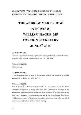 William Hague, Mp Foreign Secretary June 8 2014