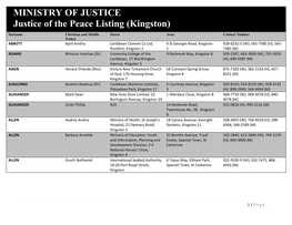 MINISTRY of JUSTICE Justice of the Peace Listing (Kingston)