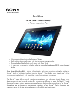 The New Xperia™ Tablet S from Sony (Press Release)