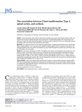 The Association Between Chiari Malformation Type I, Spinal Syrinx, and Scoliosis