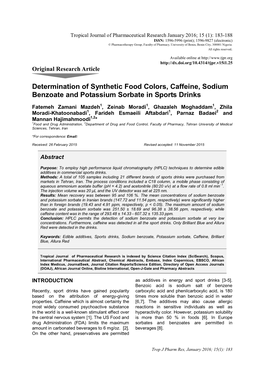 Determination of Synthetic Food Colors, Caffeine, Sodium Benzoate and Potassium Sorbate in Sports Drinks