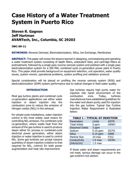 Case History of a Water Treatment System in Puerto Rico