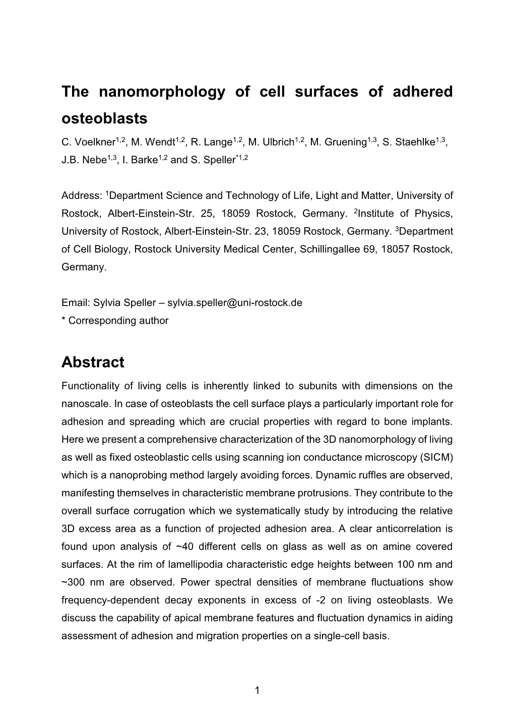 The Nanomorphology of Cell Surfaces of Adhered Osteoblasts