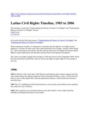 Latino Civil Rights Timeline, 1903 to 2006