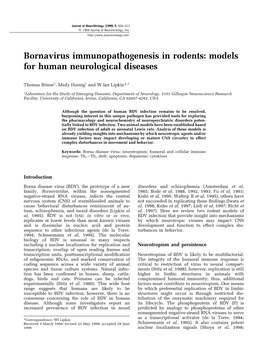 Bornavirus Immunopathogenesis in Rodents: Models for Human Neurological Diseases