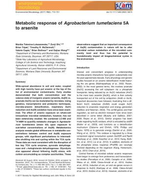 Metabolic Response of Agrobacterium Tumefaciens 5A to Arsenite