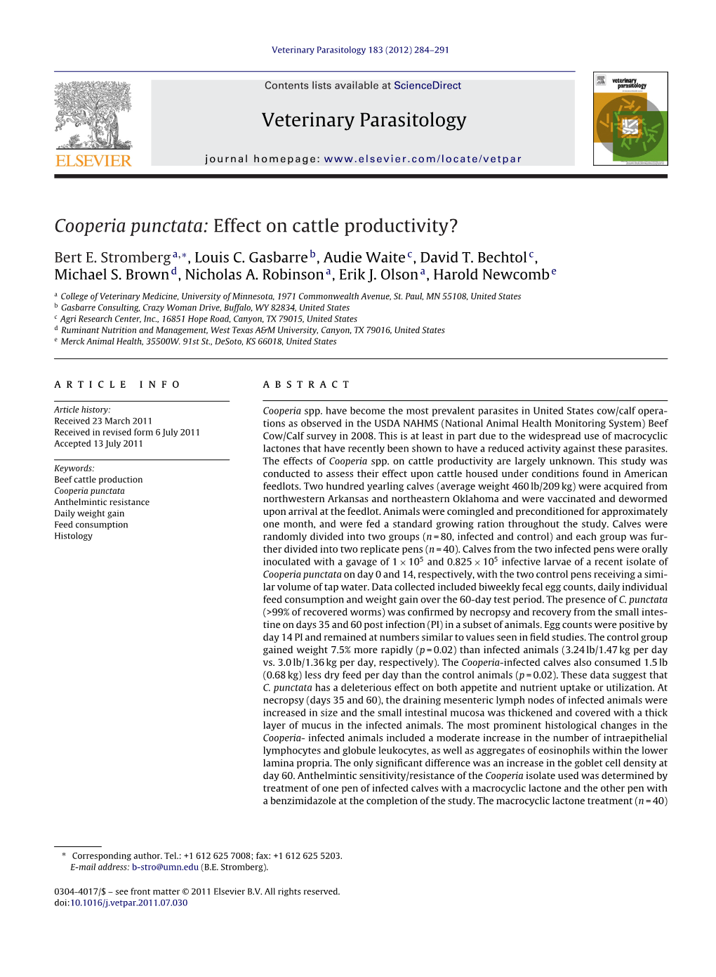 Cooperia Punctata: Effect on Cattle Productivity?