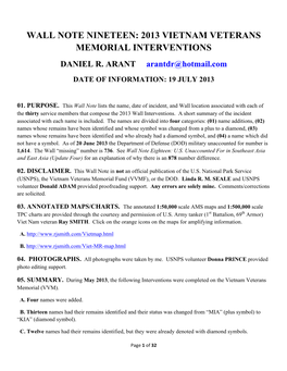Wall Note Nineteen: 2013 Vietnam Veterans Memorial Interventions Daniel R