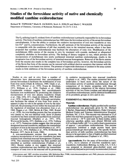 Studies of the Ferroxidase Activity of Native and Chemically Modified Xanthine Oxidoreductase