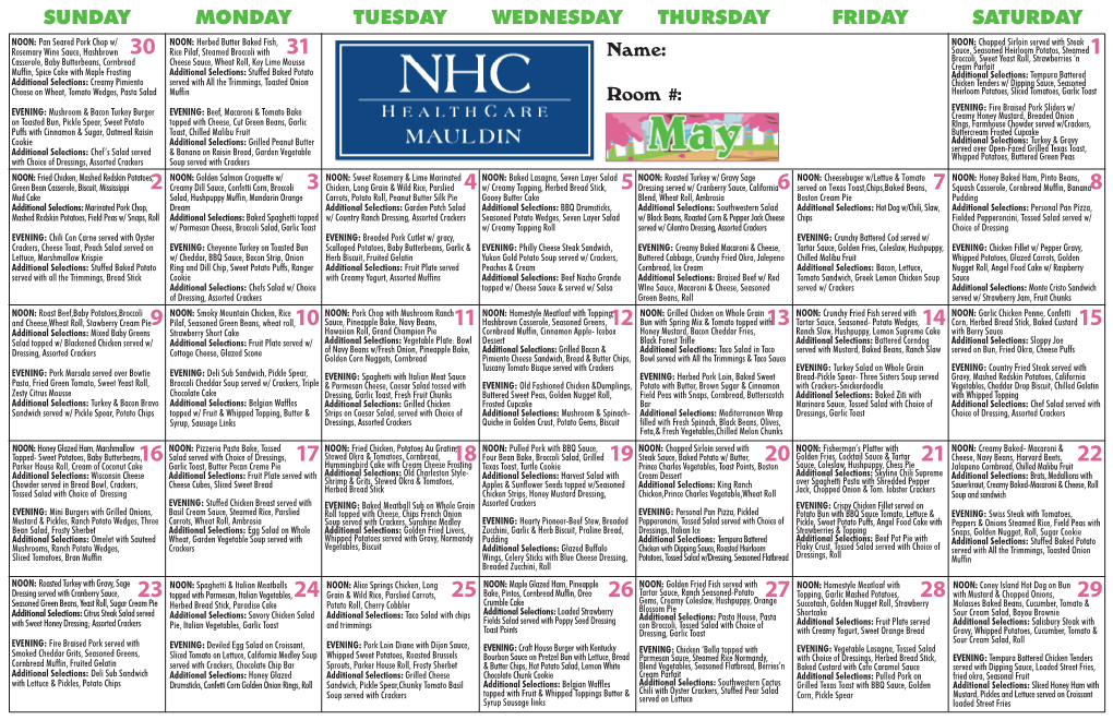 NHC Healthcare Mauldin Menu