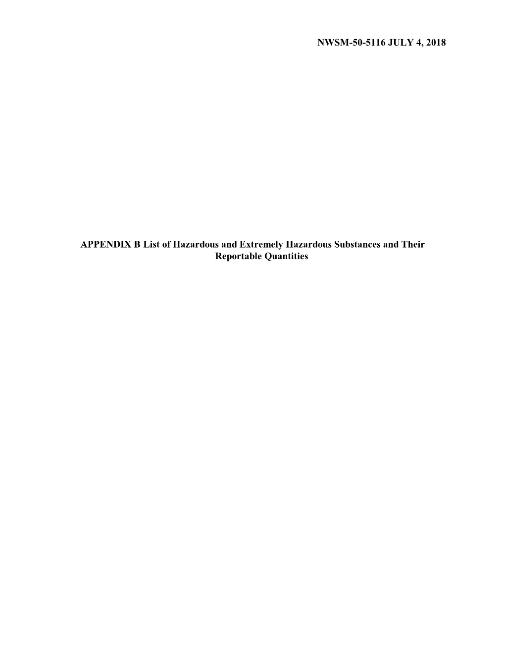 APPENDIX B, the List of Hazardous and Extremely Hazardous