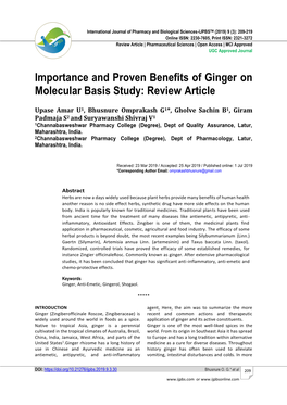 Importance and Proven Benefits of Ginger on Molecular Basis Study: Review Article