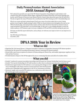 DPAA 2018: Year in Review What We Did • Organized the 33Rd Annual Steven A
