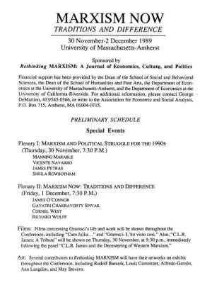 MARXISM NOW TRADITIONS and DIFFERENCE 30 November-2 December 1989 University of Massachusetts-Amherst