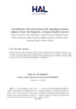 Arachidonic Acid and Prostacyclin Signaling Promote Adipose Tissue