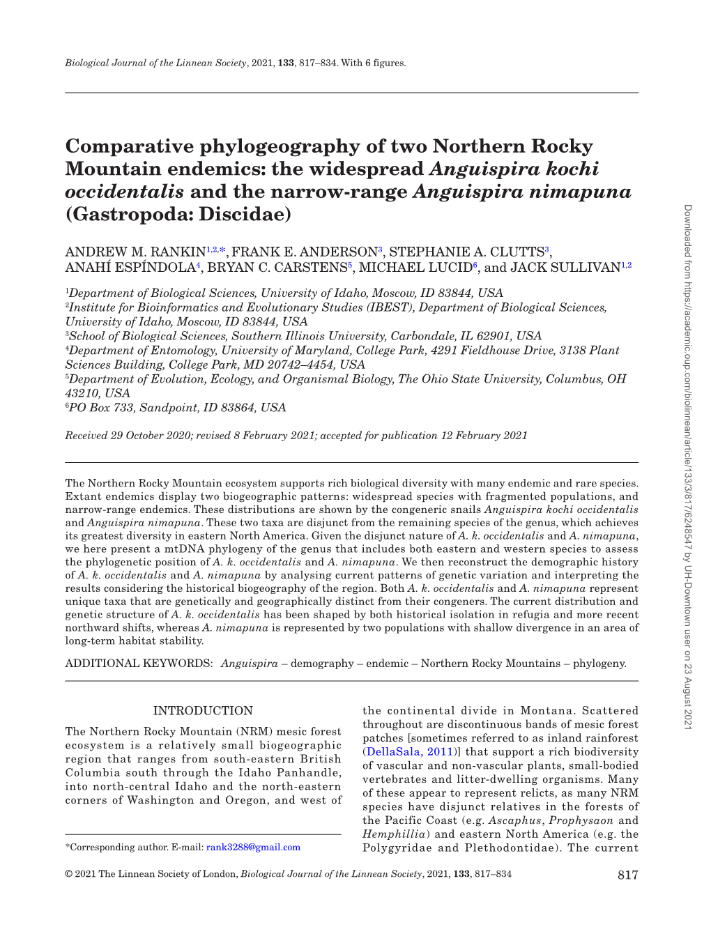 The Widespread Anguispira Kochi Occidentalis and the Narrow