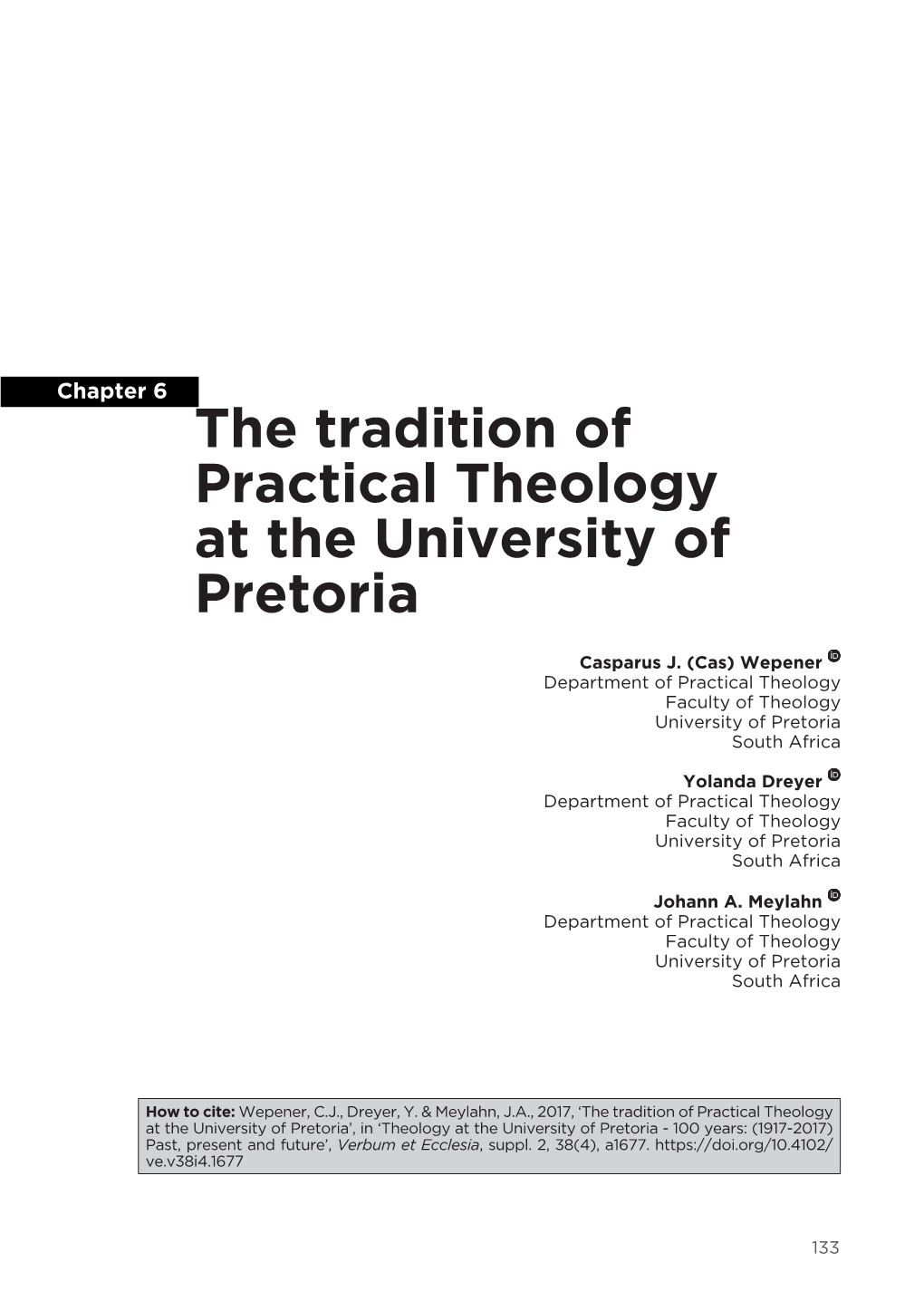 The Tradition of Practical Theology at the University of Pretoria