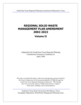 Regional Solid Waste Management Plan Amendment 2002-2022