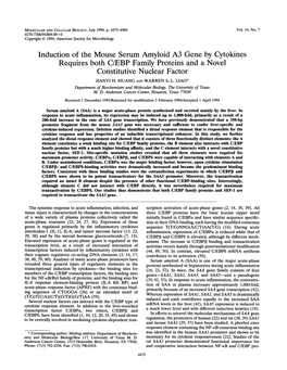 Induction of the Mouse Serum Amyloid A3 Gene by Cytokines Requires Both C/EBP Family Proteins and a Novel Constitutive Nuclear Factor JIANYI H