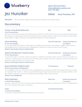 Jez Hunziker Editor Avid, Premiere, FCP