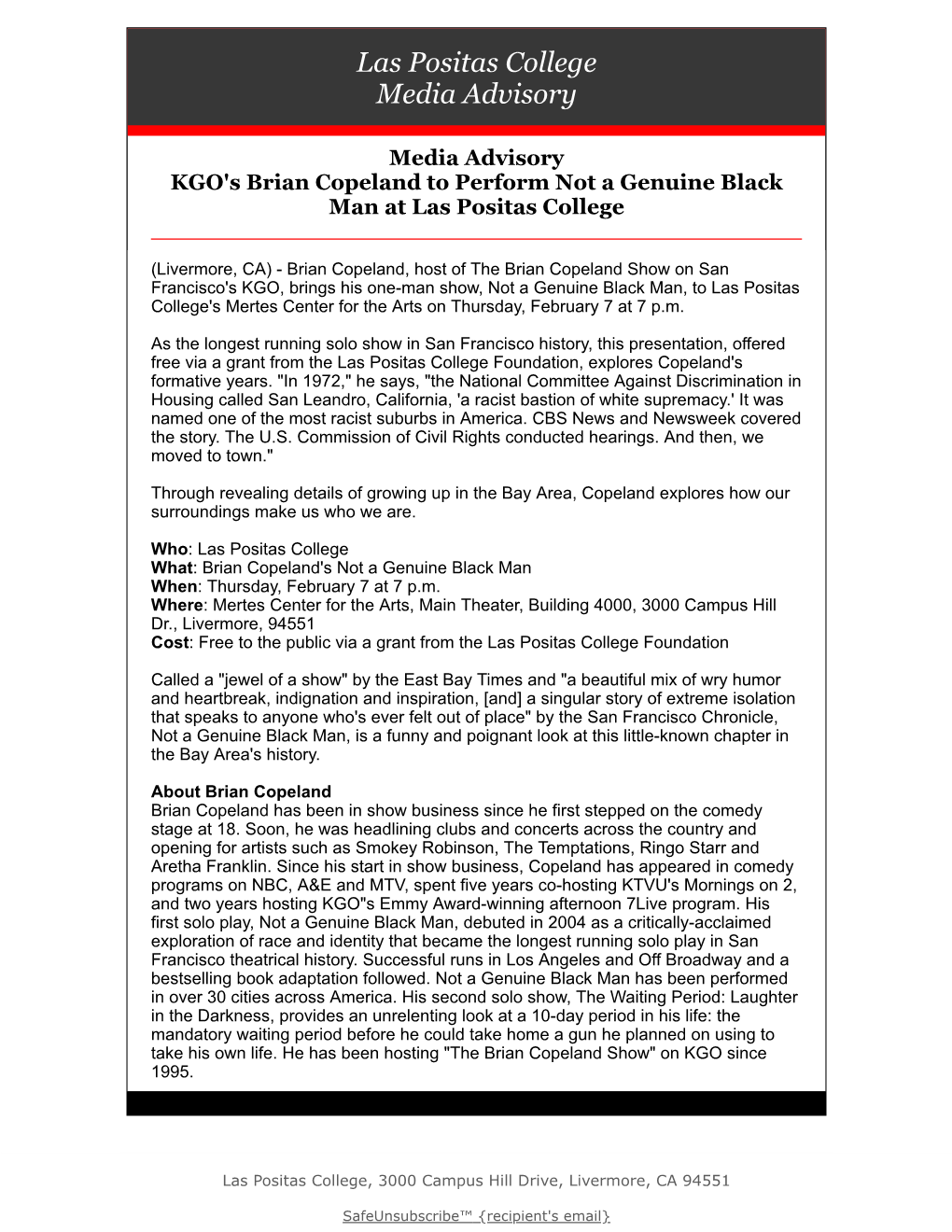 KGO's Brian Copeland to Perform Not a Genuine Black Man at Las Positas College