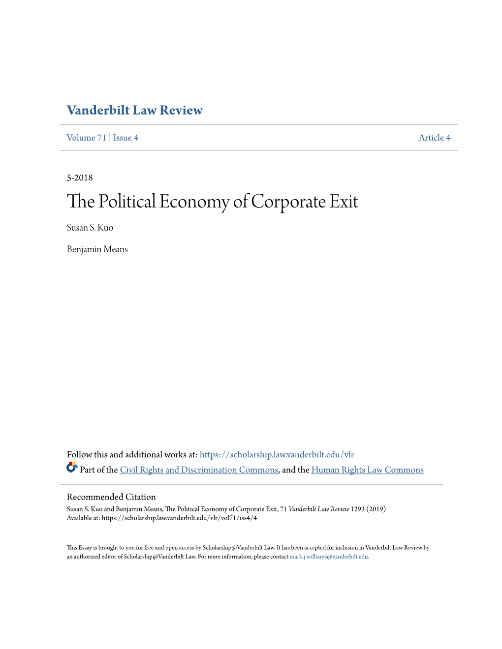 The Political Economy of Corporate Exit