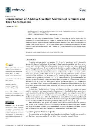 Consideration of Additive Quantum Numbers of Fermions and Their Conservations