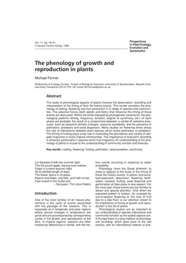 The Phenology of Growth and Reproduction in Plants