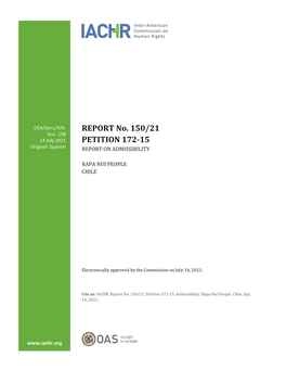 REPORT No. 150/21 PETITION 172-15