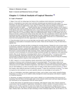 Chapter 1: Critical Analysis of Logical Theories †1