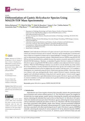 Differentiation of Gastric Helicobacter Species Using MALDI-TOF Mass Spectrometry