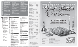 PARSHAS KI SISA Chumash Shiur Yesodei Hatorah K (M) WEDNESDAY WEEKDAY Rabbi Dov 9:15 - 10:15Am Week of Feb