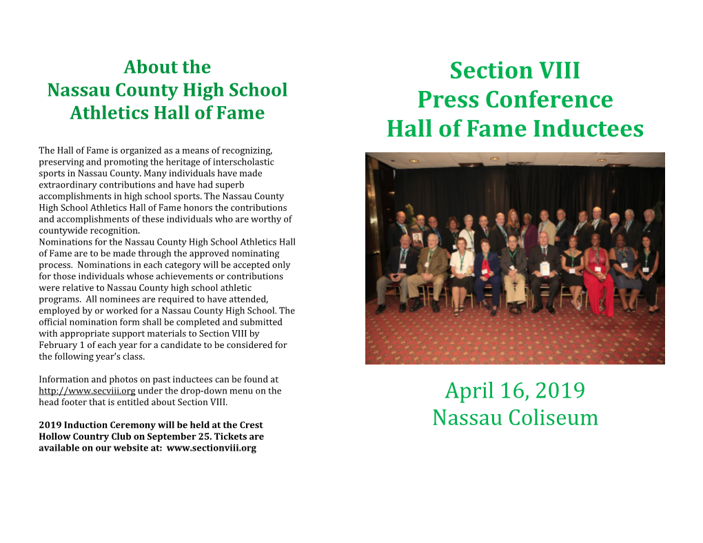 Section VIII Press Conference Hall of Fame Inductees