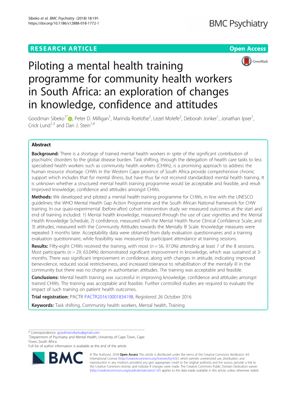 Piloting a Mental Health Training Programme for Community Health