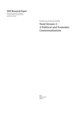 Nord Stream 2 – a Political and Economic Contextualisation