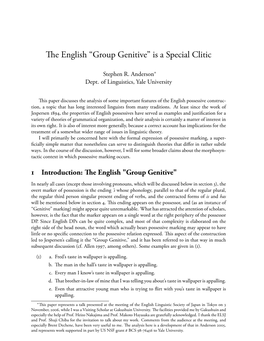 E English “Group Genitive” Is a Special Clitic